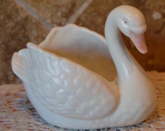 Adorable Fitz and Floyd Swan Planter/Candle Holder From 1985~4 1/2&quot; Tall~About 6 1/2&quot; Long