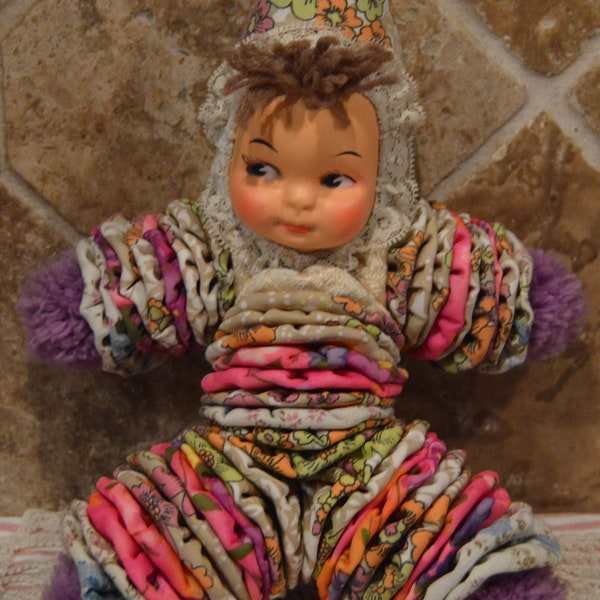 Vintage Yo Yo Quilt Doll~About 11" Tall~Everyone's Grandma Made One Or Bought One From The Church Bazaar!