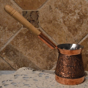 Turkish Coffee Pot~Copper With Wooden Handle~Cup Is Just Under 4" Tall