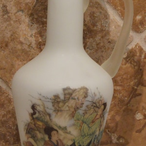 Lovely Tall Satin Chinese Pitcher~About 11 1/4&quot; Tall~Man And Woman Art~Back Has Chinese Writing~Bubble In Handle~
