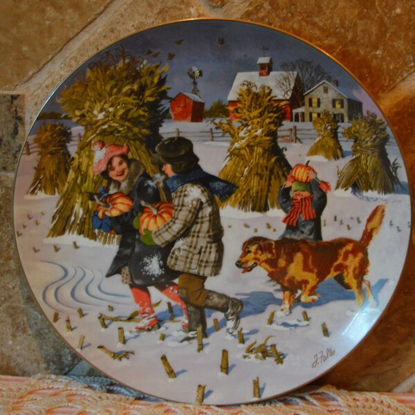 Bringing Home The Pumpkins~1977 Limited Edition~The John Falter Series~Classic Rose Collection~9 3/4" In Diameter