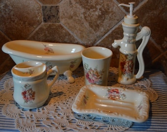 Athena Pottery USA Vintage Badezimmer Set~Klauenfuß Badewanne~Seifenschale~Rasiertasse~Mehr!