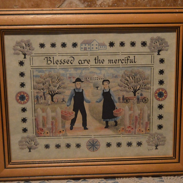 Scissor Cuts or "Scherenschnitte" "Blessed Are The Merciful" Framed Amish Folk Art~Signed RW~Regina Walters~D & S Eavenson~12 1/8" x 10 1/8"