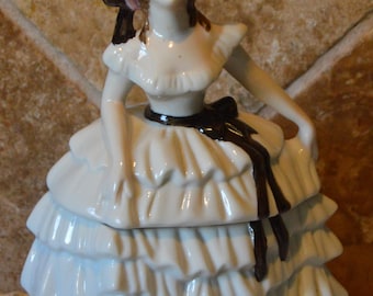 Caja de tocador de porcelana de la década de 1930 ~ Aproximadamente 20 cm de alto ~ Caja para guardar objetos pequeños de muñecas o tocador