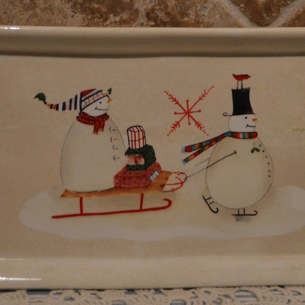 Onieda Snowmates Serving Platter~15 3/4" x 7"~Art By Debbie Taylor-Kerman~Fun To Use During Christmas Holiday~No Chips~No Cracks~No Crazing