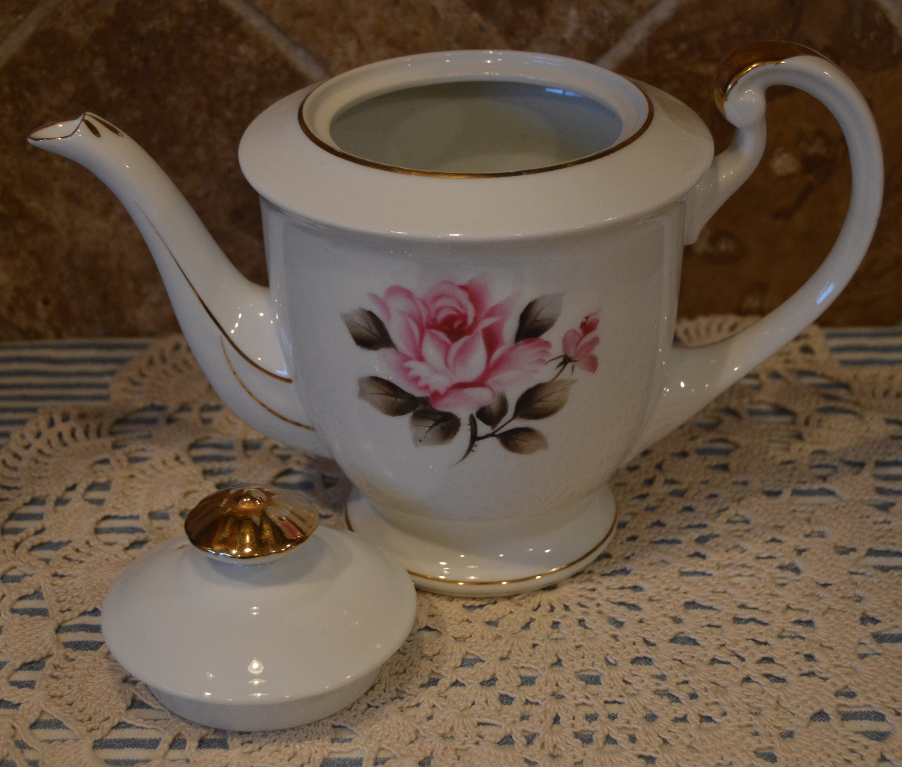 Vintage Noritake Kutani Pink Rose Tea Pot/coffee Pot~gold Trim~has