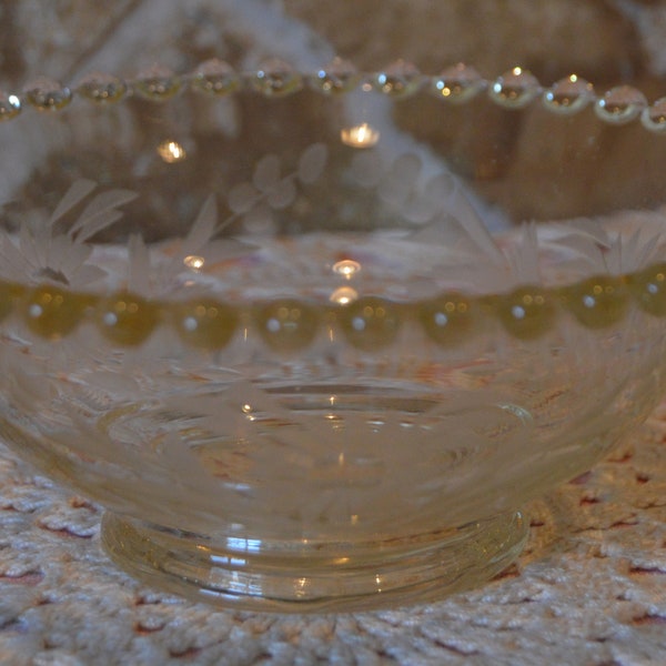 Yellow Candlewick Etched Mayonnaise Bowl~Light Yellow Color~5 1/2" Diameter x 2" Tall