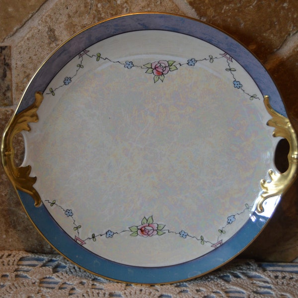 Hand Painted Lusterware by Studio~9 1/4" From Handle To Handle~Some Marks At Edge~Pretty Little Plate!