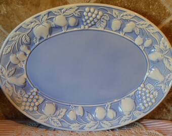 Gorgeous Extra Large 16" x 11.5" Statement Platter~Portugal Ceramics, Inc.~Embellished With Raised Fruit~So Pretty!