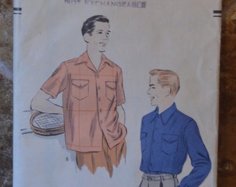 Vintage 1951 Vogue Pattern 9104~Men's Sport Shirt~Marked With Cut Holes Words~Looks Cut And Used~