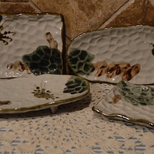 Four Dimpled Pottery Serving Dishes WIth Sea Creatures~Footed Dishes Are 9 1/2" x 4 1/4"~Smaller Are 7"x 4 1/2"
