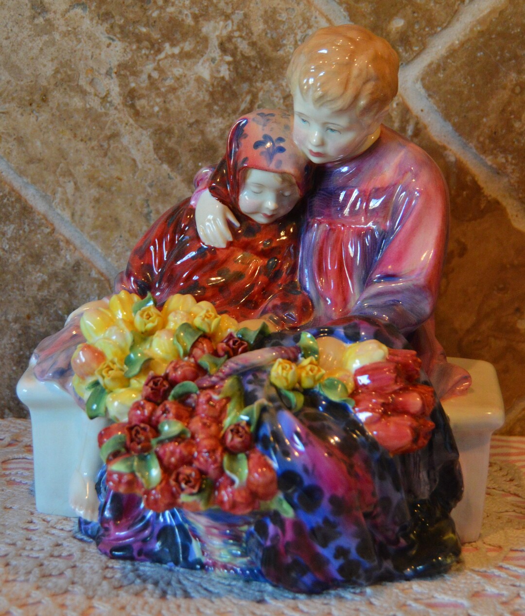 Royal Doulton the Flower Seller's Childrenlarge Figurine8 Tallminor