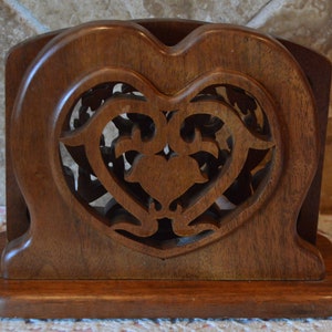 Nice Hand Crafted Wooden Napkin Holder~Made By Charles Sloan, Jr In 1996~Scrolled Hearts