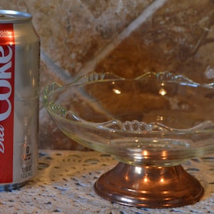 1970s Princess Pedestal Glass Candy Dish With Detachable Copper Base~6 1/4&quot; Diameter And About 3&quot; Tall