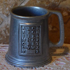 Super Fun Child&#39;s Pewter Alphabet Mug~Wilton Armetale~About 3 5/8&quot; Tall