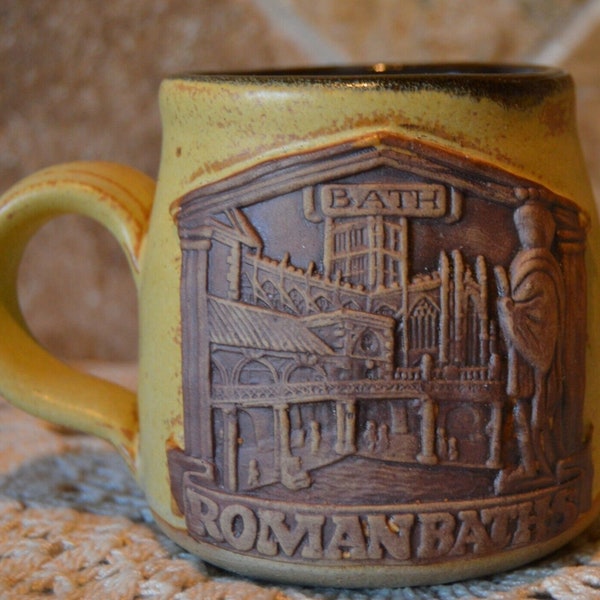 Pottery Mug~Roman Baths~Cool Art Mug~About 3 1/2" Tall~Heavy And Sturdy~Not Signed