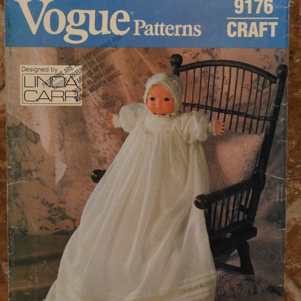 Vogue Pattern 9126~16" Doll Craft Christening Gown~Pattern Appears Unfolded But Unused~Designed By Linda Carr