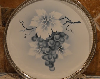 Vintage Wumak Porcelain Art Nouveau Tray~Germany~Grape Motif~9 1/2" In Diameter~Early 1900s Piece!