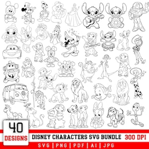 Mega paquete de archivos SVG para Cricut y Silhouette / Diseños de princesas, Toy Story, El Rey León, Stitch, Cenicienta y Mickey Mouse / Descarga digital