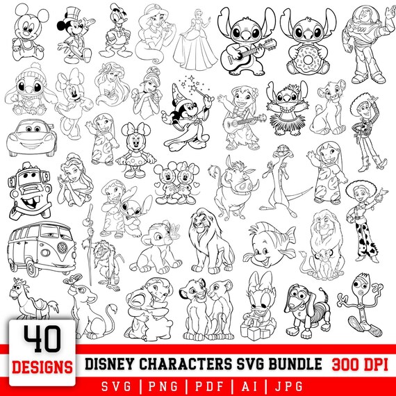 Mega SVG Bundle | Princess, Toy Story, Lion King, Stitch, Mega Clipart Pack | Cute Cartoon Graphics  (Digital Download)