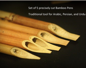 Ensemble de 5 stylos de calligraphie en bambou - Outil le plus basique mais très polyvalent utilisé dans la calligraphie arabe