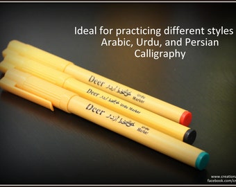 Set of 3 Calligraphy Markers for Arabic Art - Ideal tool for practicing Arabic, Urdu, or Persian Calligraphy. Perfect for beginners.