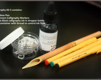 Calligraphy Kit - Bamboo Calligraphy pens, Markers, and Ink - Most basic yet very versatile tool used in Arabic calligraphy