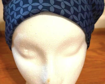 Navy Geometric Print Headscarf Bandana:  Silk-Look Scarf. 19” x 19”’ Square
