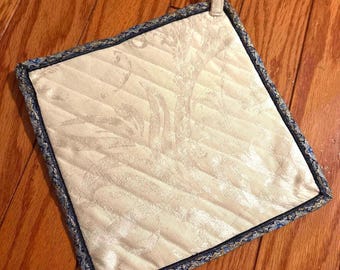 Elegant Brocade Quilted Potholder: Upcycled Tablecloth, Double Cotton Batting