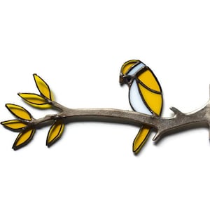 Stained Glass Yellow Songbird on Branch