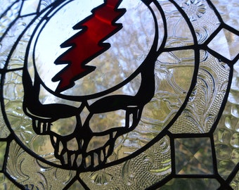 Stained Glass Grateful Dead Lightning Bolt Skull