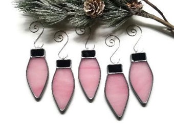 Stained Glass Christmas Lights in Pink set of 5