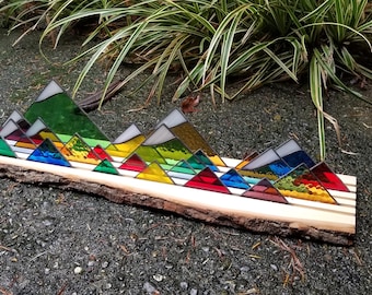 Stained Glass Mountain Range on Wood