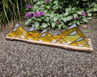 Stained Glass Mountain Range in Yellow