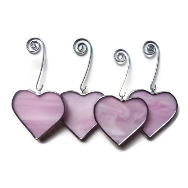 Stained Glass Pink Vanlentine Hearts Set of 4 Suncatchers Ornaments Decoration