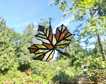 Stained Glass Maple Leaf in Amber