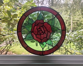 Stained Glass Rose in Rose & Aqua
