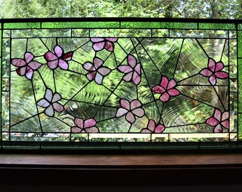Stained Glass Almond Blossom in Pink Flower -  Panel Suncatcher Window Decor