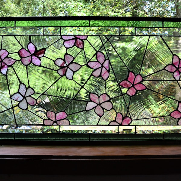 Stained Glass Almond Blossom in Pink Flower -  Panel Suncatcher Window Decor