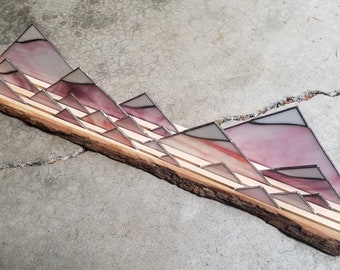 Stained Glass (Pink) Mountain Range on Wood