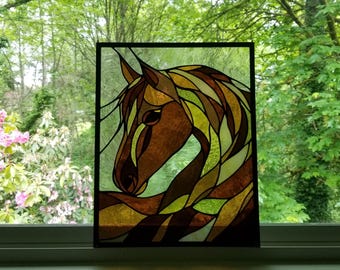 Stained Glass Horse in Brown & Amber