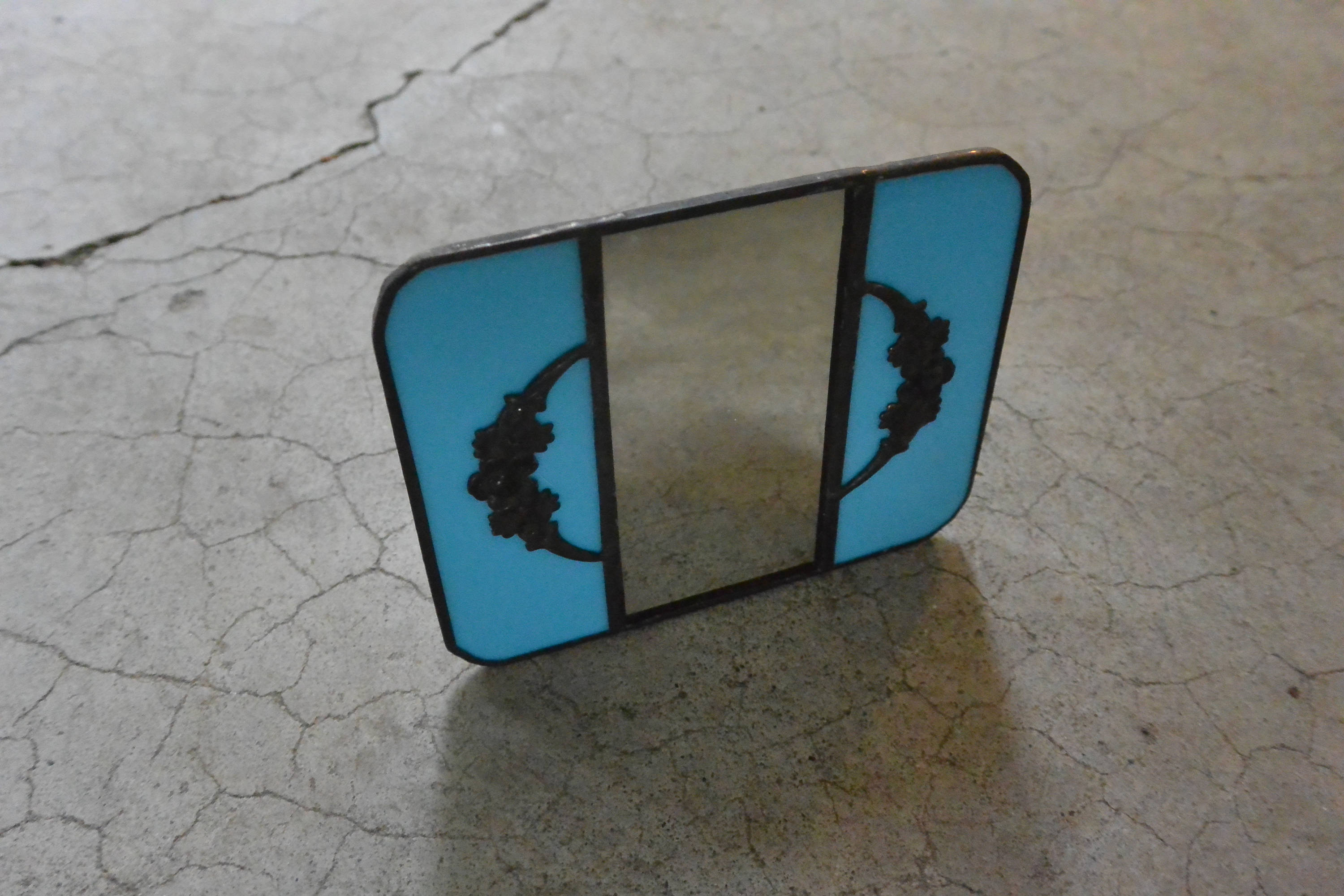 Stained Glass Counter Top Mirror In Opaque Turquoise 50