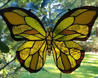 Stained Glass Butterfly in Yellow, Amber, Brown