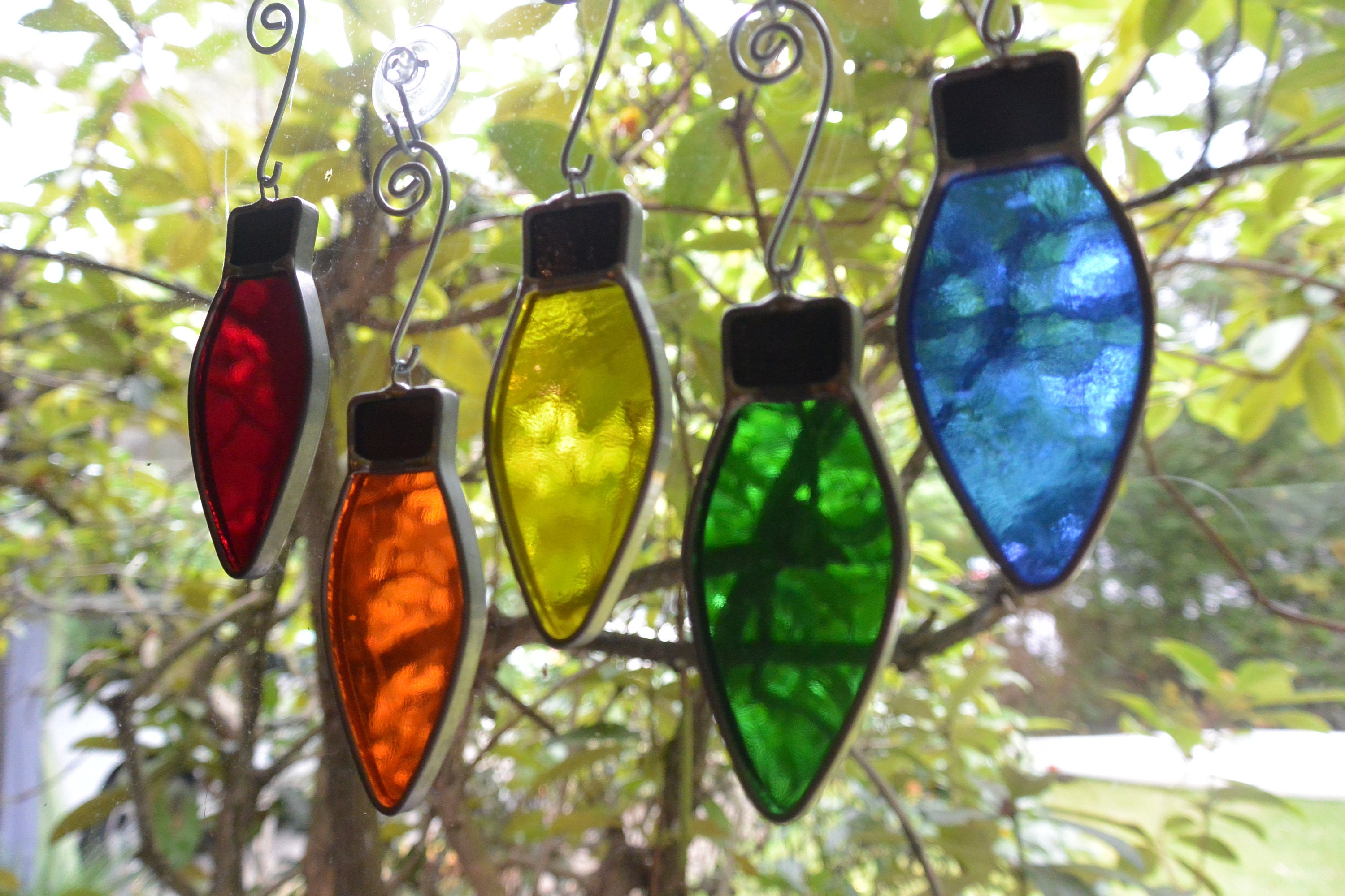 Stained Glass Christmas Lights Set of 5 in Rainbow Etsy