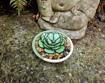 Stained Glass Succulent Lotus in Green