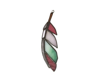 Stained Glass Feather in Rose, Green, White