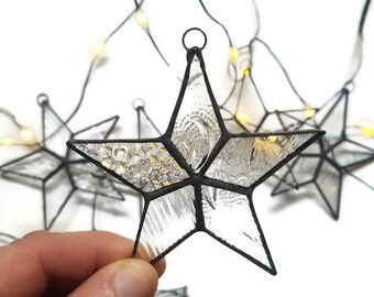 Stained Glass Stars in Clear Textures set of 5