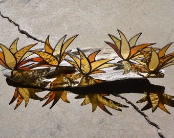 Stained Glass Amber Succulents on Driftwood