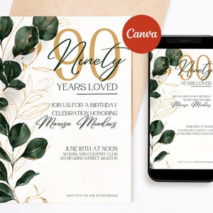 90th Birthday Invitation | Invitation For Women | Digital Invite | Printable | Invitation For Her | Party Invite | Downloadable Invite