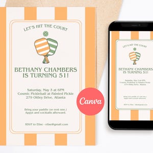 51st Birthday Invitation for Women | Yellow Pickleball & Drinks Digital Invite | Printable Download Party Invitation | For Her Downloadable